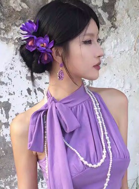 韵味紫色系博主同款花花发夹侧夹