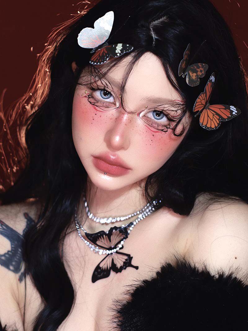 美拉德氛围感蝴蝶妆造发饰创意妆拍照写真摄影道具刘海夹发饰脸贴