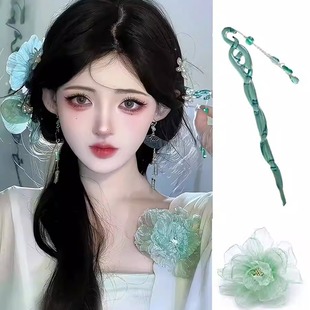 电影白蛇浮生周边绿色发簪古风流苏步摇簪子缘起小青发钗头饰发饰