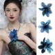 新中式 新娘晨袍造型头饰蓝色花朵发夹头饰写真拍照配饰手指花戒指