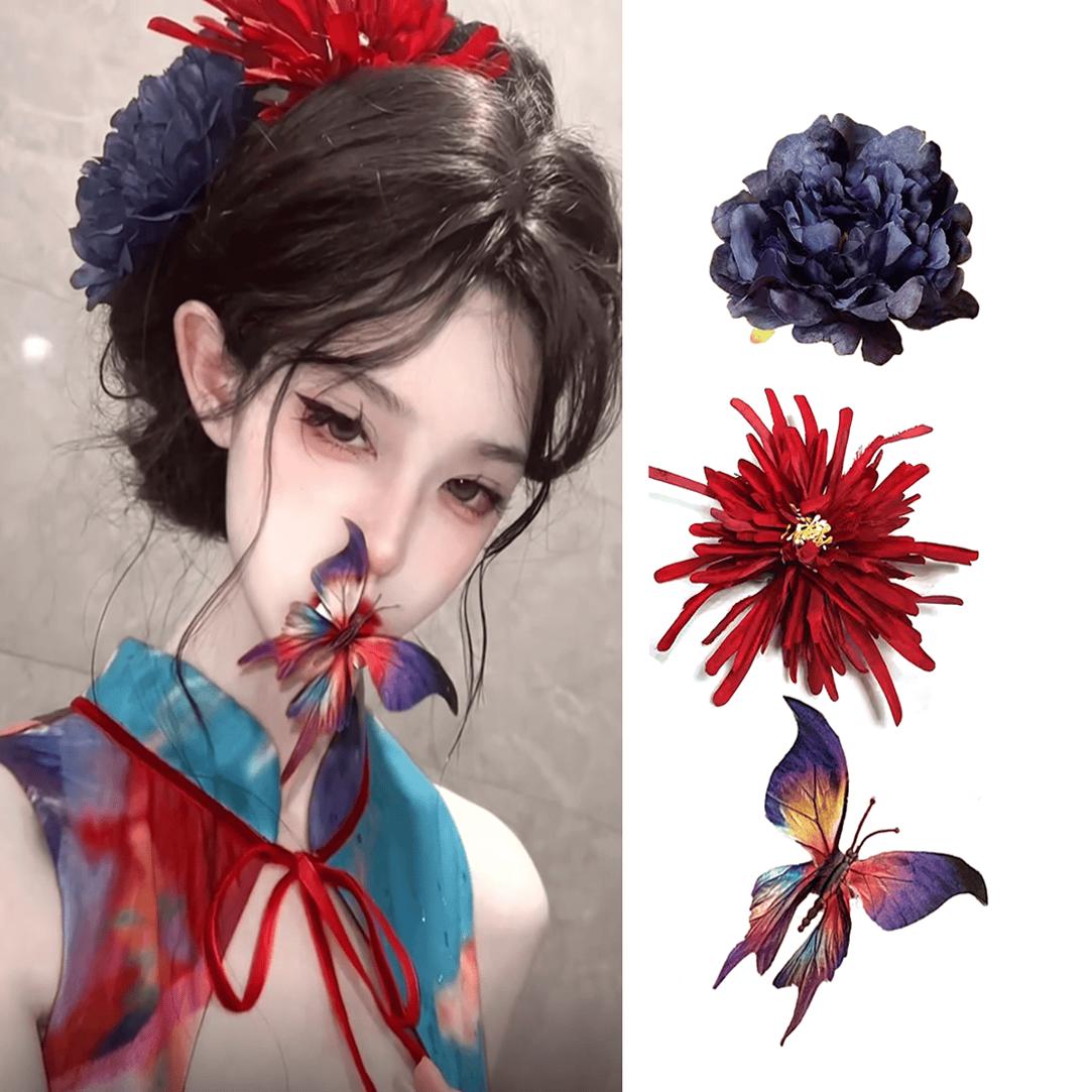 东方美学发饰新中式牡丹花朵发夹中华娘拍照头花人间富贵花侧边夹