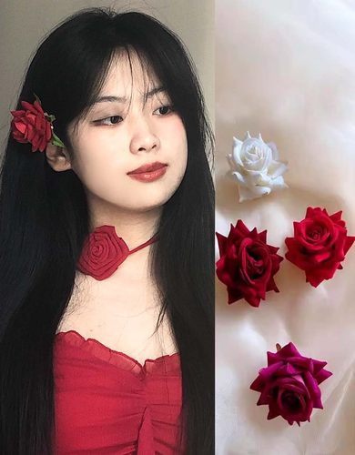 杨超越同款红色玫瑰头花发夹头饰