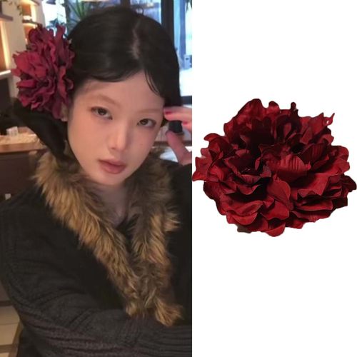 金喜敏同款大红花花发夹假花发饰