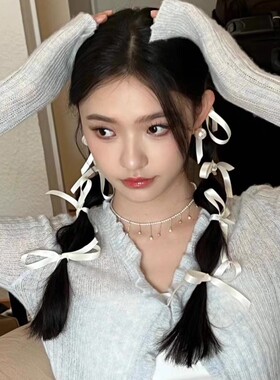 芭蕾少女丝带绑发双马尾白色蝴蝶结发夹头饰网红写真拍照造型发饰