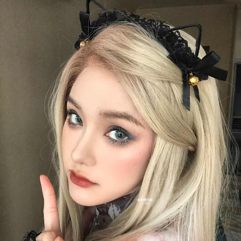 ins暗黑系哥特风少女cos头饰性感小猫铃铛蕾丝发箍个性网红头箍窟