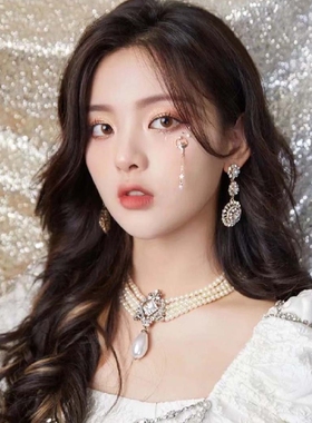 杨超越同款珍珠项链复古锁骨链