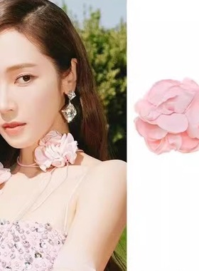 郑秀妍同款粉色花朵绑带颈链女