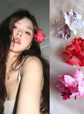 玫瑰花拍照头饰红色小百合花朵发夹头花发饰女侧边夹刘海夹发卡子
