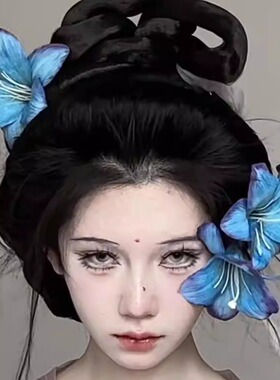氛围感蓝色百合花朵发夹超仙发饰拍照写真头花鸭嘴夹发卡子头饰女