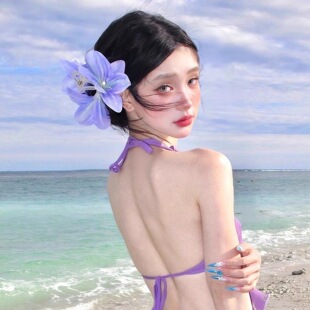唯美氛围感紫色百合花朵抓夹纯欲盘发大号鲨鱼夹发抓头饰拍照发饰