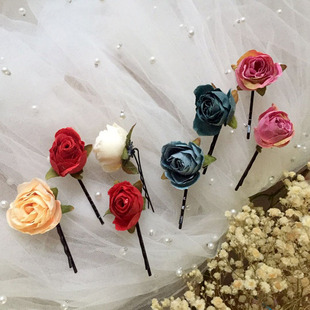 夏日小清新森女系玫瑰花朵发夹一字夹子写真拍照头饰长发公主发饰