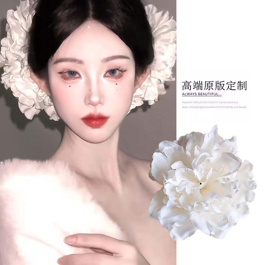 纯欲风头饰奶白色大花朵发夹