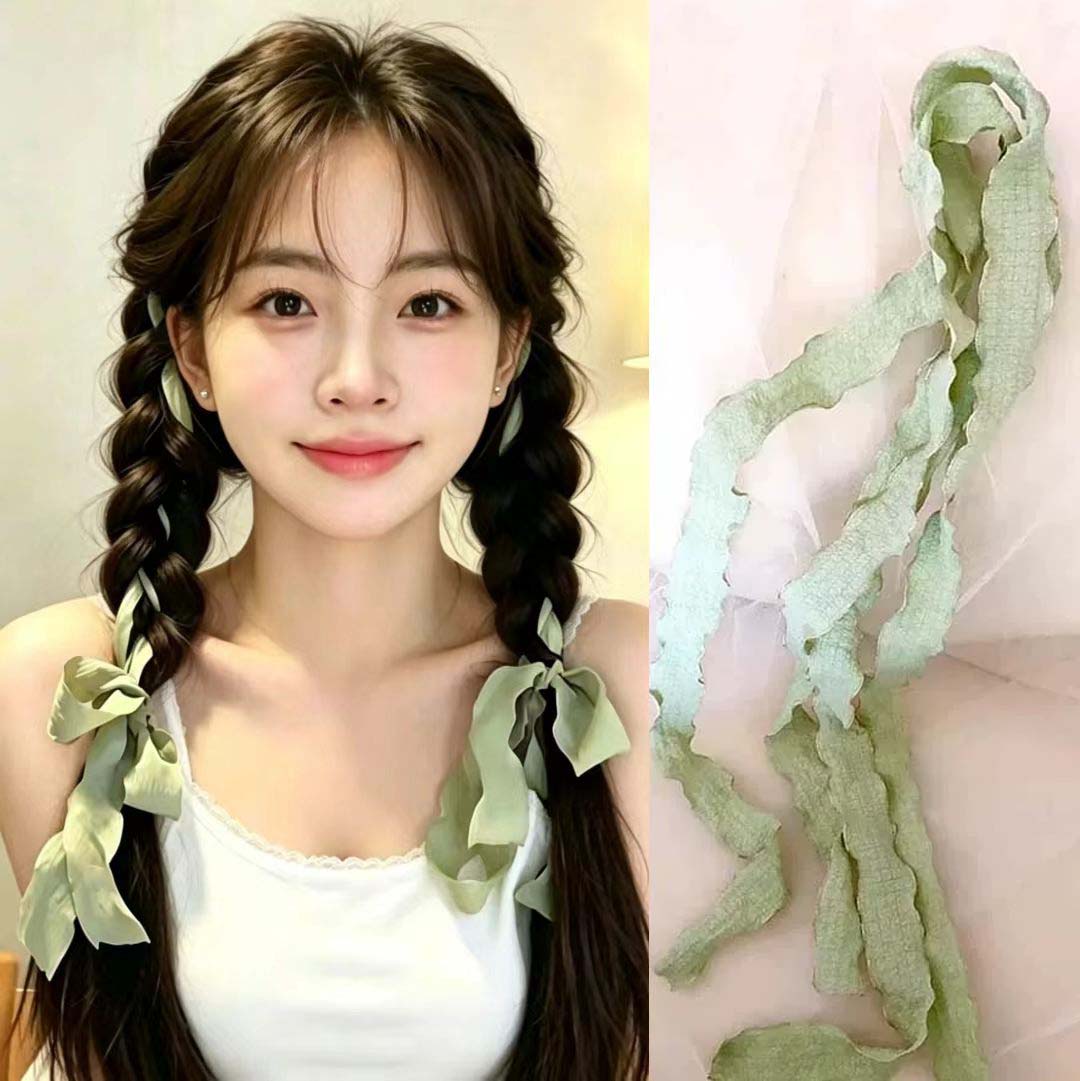 夏天丝带编发少女感清新抹茶绿色飘带发绳子甜妹发饰麻花辫蝴蝶结