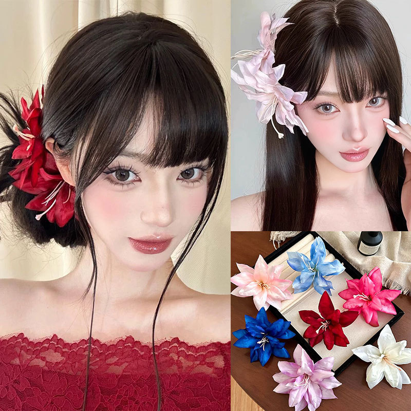 虞美人双朵兰花发夹海边度假风刘海侧边夹碎发夹头饰发饰女发卡子
