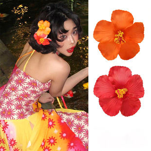 海边拍照氛围感头饰扶桑花朵发夹女鸭嘴夹盘发小众时尚百搭发饰品