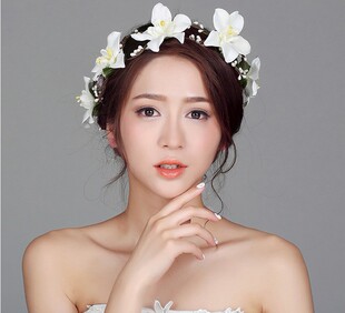 花环头饰手工森女系白色百合花朵发箍沙滩头饰新娘发饰发带配饰品