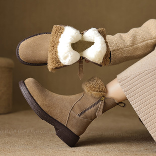 羊皮毛一体加厚保暖雪地靴2024冬季厚底粗中跟质感牛皮毛毛短靴女