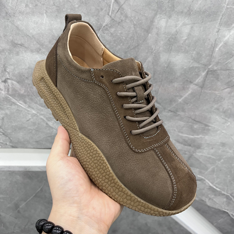 男鞋春秋头层牛皮复古休闲运动鞋橡胶底皮鞋磨砂时尚真皮软底透气