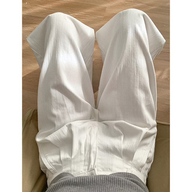 白色亚麻宽裤女夏季薄款高腰垂感老钱风宽松直筒棉麻西装休闲 裤