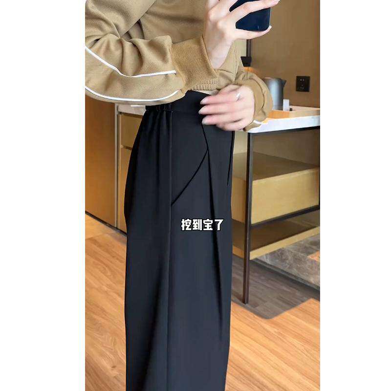 黑色裤子垂坠感高级感西装裤春夏大尺码梨型身材显瘦直筒阔腿休闲
