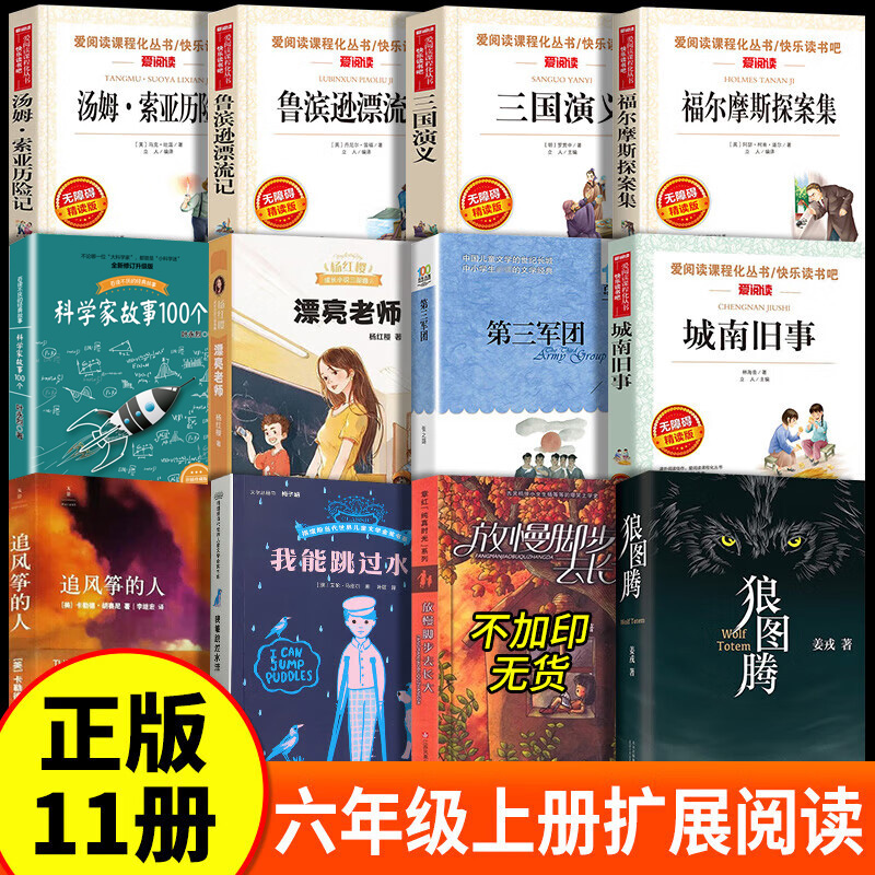 六年级上册课外阅读必读书放慢脚步去长大章红我能跳过水洼狼图腾漂亮老师第三军团追风筝的人叶永烈讲述科学家故事100个汤姆索亚