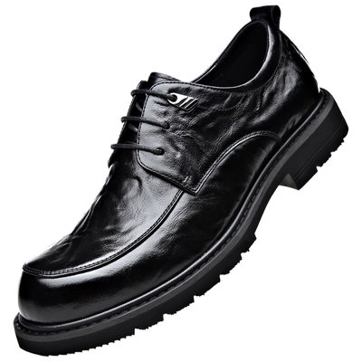 花花公子皮鞋男真皮商务正装大头宽脚黑色内增高结婚新郎大码冬季