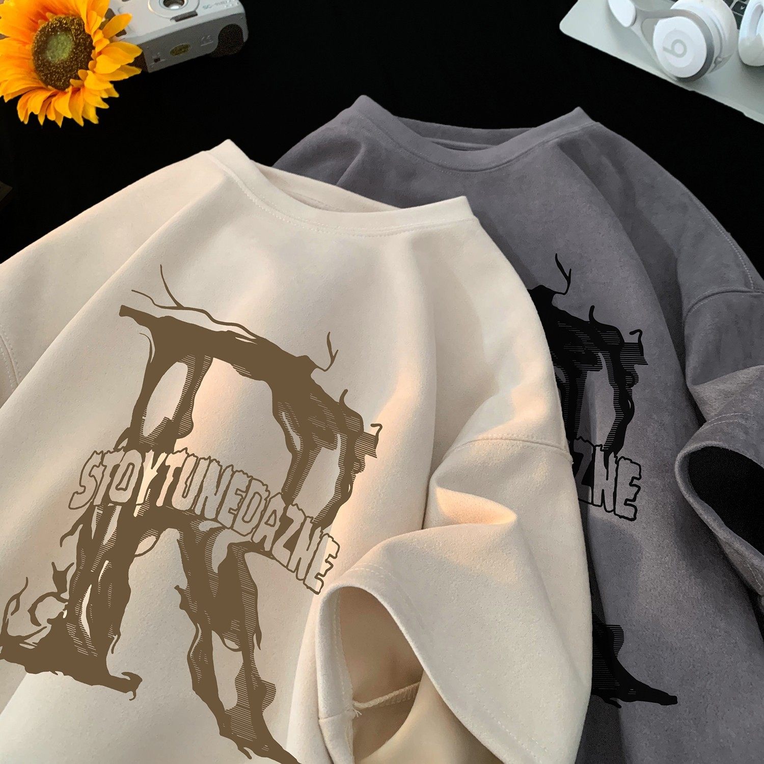 2025夏季新款麂皮绒短袖T恤星座301D-1-JJ407-P28，男装T恤，星座301D-1