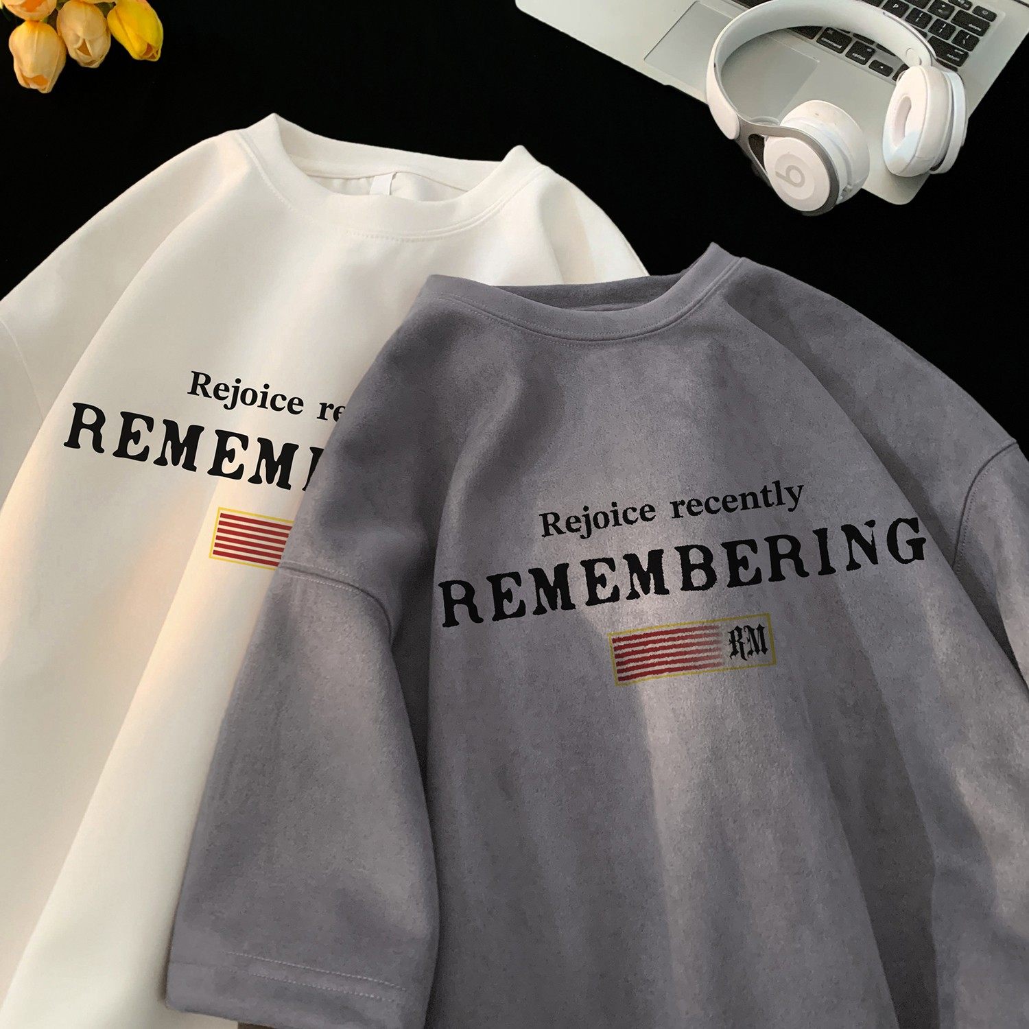 2025夏季新款麂皮绒短袖圆领T恤潮流星座301D-1-JX1250-P28，男装T恤，星座301D-1