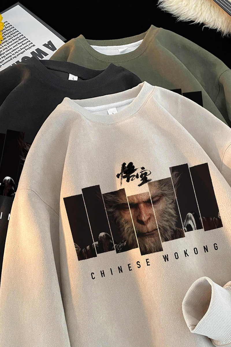 黑神话悟空麂皮绒长袖圆领卫衣潮流星座301D-1-YJ314-P35,男装卫衣,星座301D-1