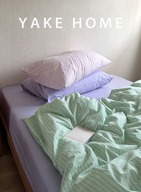 YAKEHOME【初夏风琴】ins韩系粉色绿紫色条纹全棉四件套纯棉床单