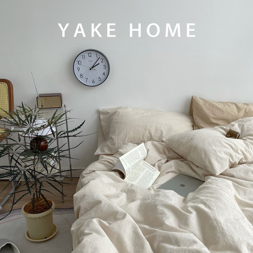 YAKEHOME【原野留白】日式简约条纹全棉纯棉四件套水洗棉床单被套
