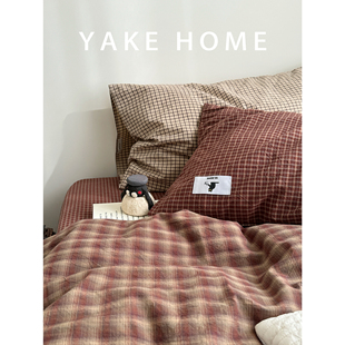 YAKEHOME【冗余月光】VINTAGE中古风格子全棉四件套水洗纯棉床单