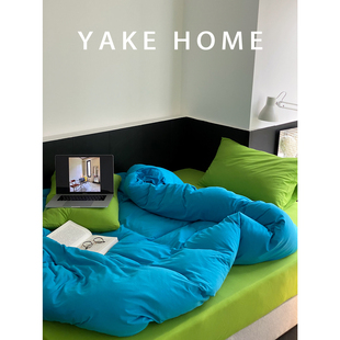 YAKEHOME【野渡春潮】A类全棉针织棉四件套蓝绿色天竺棉纯棉床单