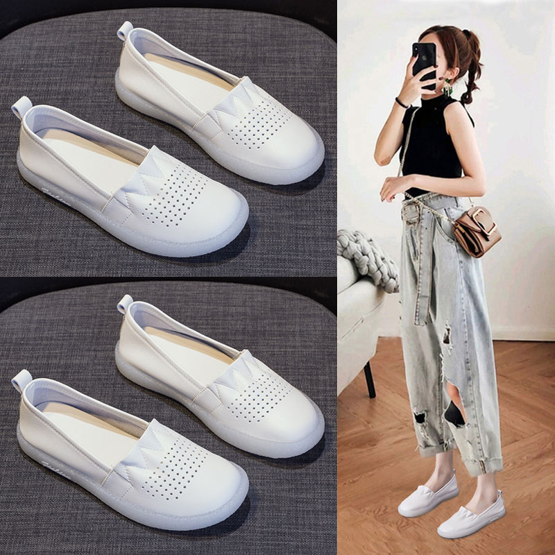 小白鞋女平底孕妇乐福鞋护士单鞋
