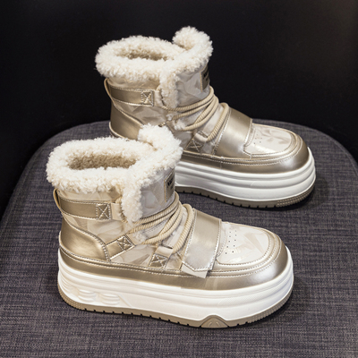 真皮防水雪地靴女厚底大棉短靴