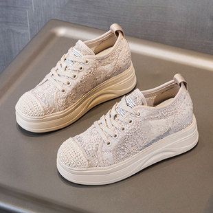 松糕厚底网鞋2026年夏季蕾丝网面透气渔夫鞋内增高休闲软底女鞋潮