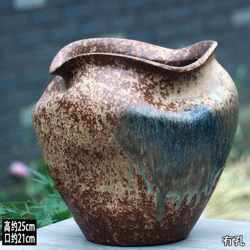 扩土复古侘寂风装饰摆件流泉枫仿古绿植陶瓷花盆透气三角梅陶陶盆