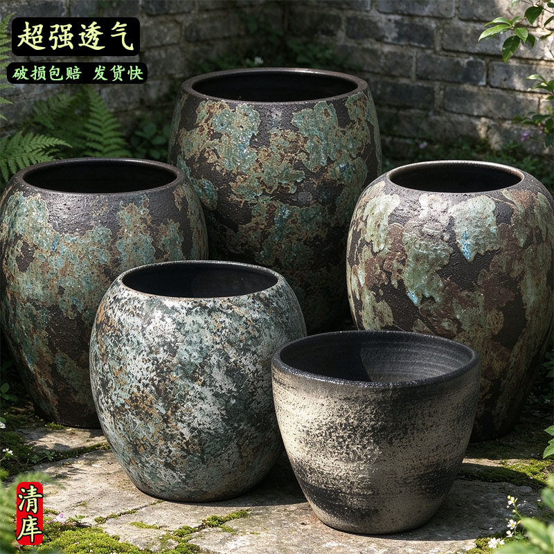 宜兴透气粗陶落地超大花盆
