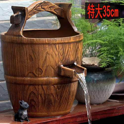 古法养鱼流水瀑布大号陶瓷养鱼缸增氧过滤循环水缸瀑布摆件流水罐