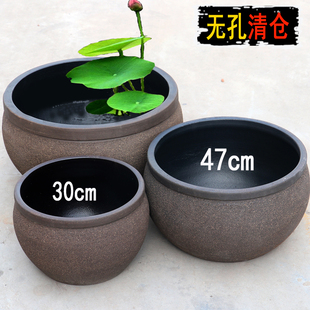 超大口径无孔鱼缸睡莲荷花盆特大号流水缸古法盆景盆水缸水培花盆