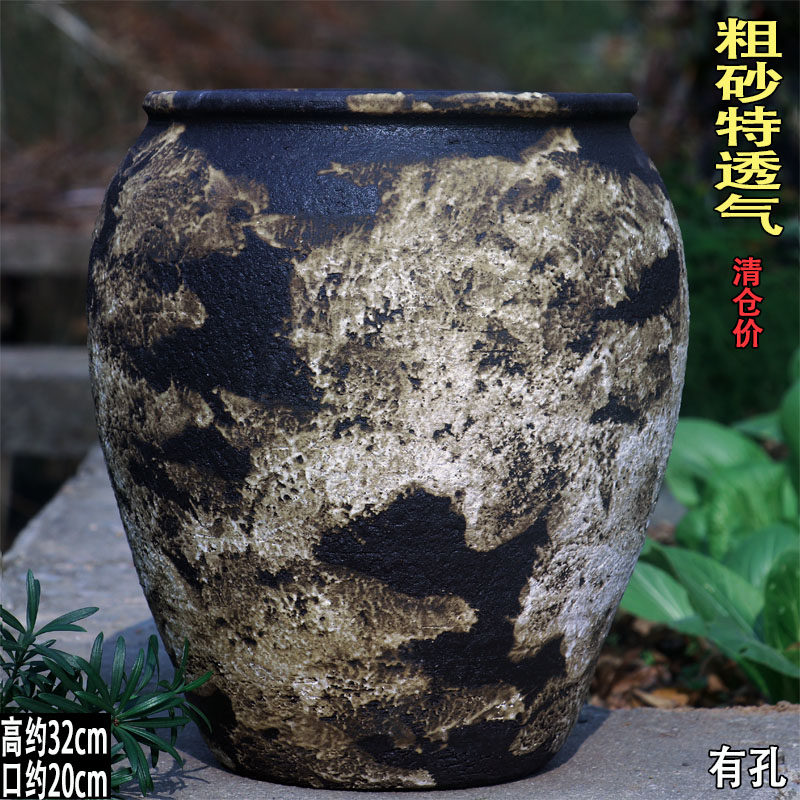 透气吊兰花盆家用复古透气陶盆大口径侘寂风粗陶盆高款三角梅花盆
