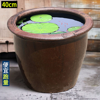 老式古法缸清仓陶瓷荷花缸睡莲碗莲花盆古法流水瀑布缸金鱼缸超大