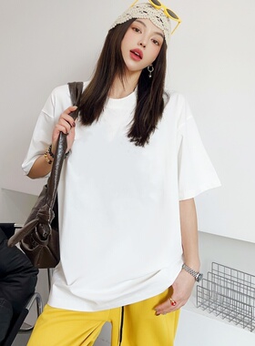 26春款240克宽松大版圆领短袖休闲百搭慵懒风男女同款纯色T恤潮