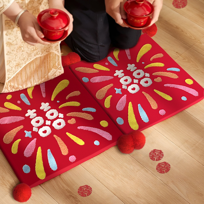 结婚敬茶杯跪垫一对加厚红色喜跪垫新娘改口坐福垫新婚礼用品大全