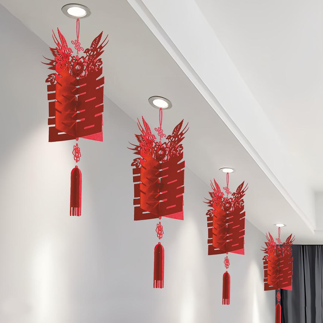 新款中式无纺布喜字挂饰喜结良缘剪纸婚房装饰拉花卧室客厅布置