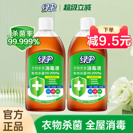 绿伞消毒液家用杀菌衣物除菌液2瓶室内地板宠物玩具清洁液消毒水