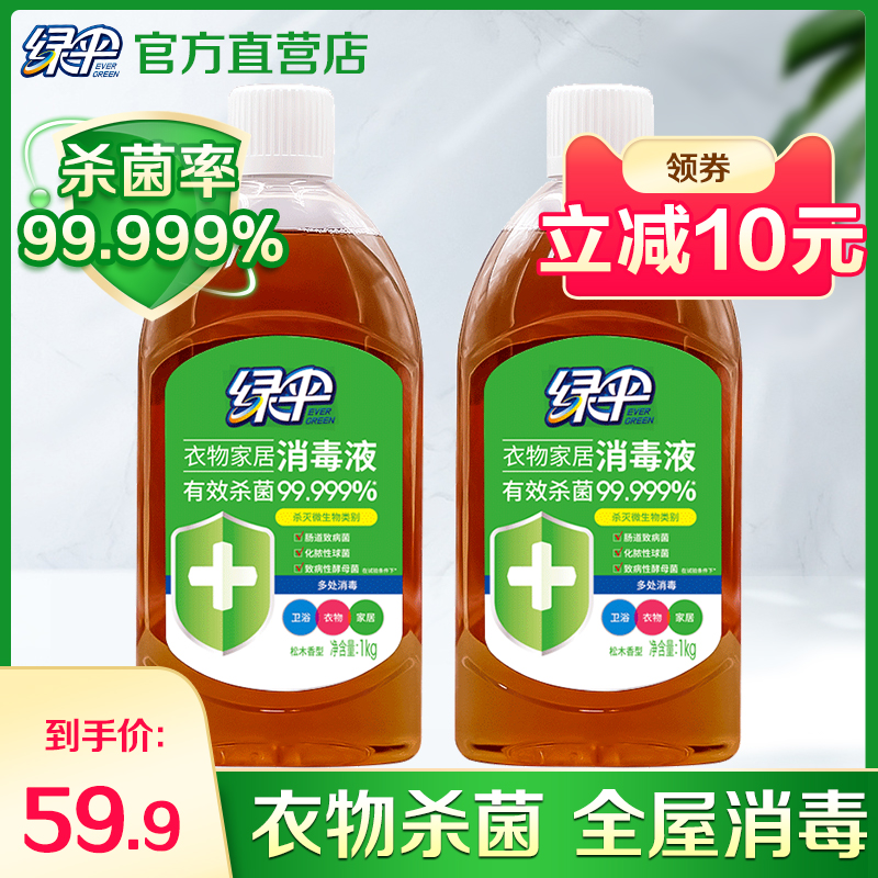 绿伞消毒液家用杀菌衣物除菌液2瓶室内地板宠物玩具清洁液消毒水