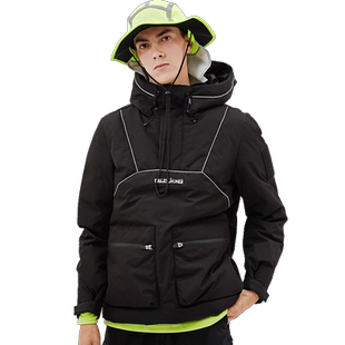 EBLIS HUNGI木乃伊原创国潮男士反光线条拉链贴袋连帽套头羽绒服