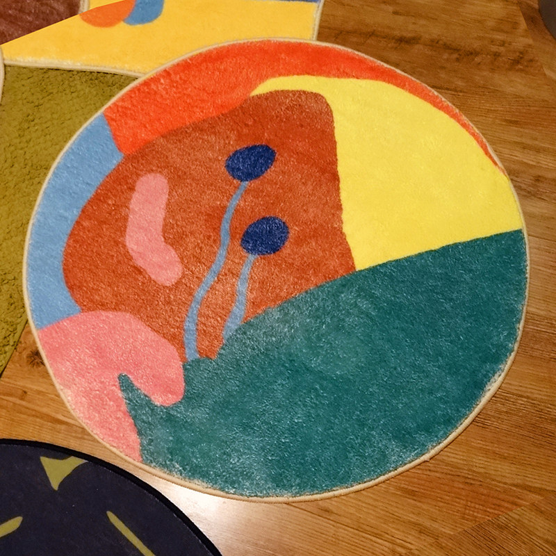 trippy原创设计 午夜emo哭泣男孩 拼色波普艺术客厅 仿羊绒圆地毯