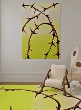 TRIPPY原创 多巴胺荆棘暗黑玫瑰花刺 奶油风客厅卧室渐变黄色地毯